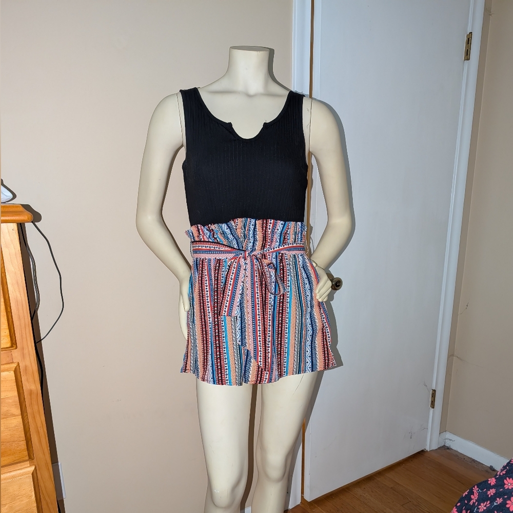 SHEIN Red and Blue High Waist Shorts